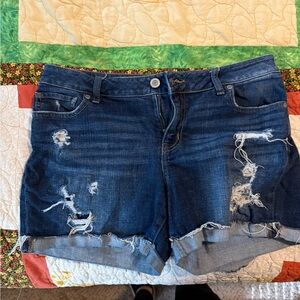 Maurices Dark Blue Distressed Jean Shorts